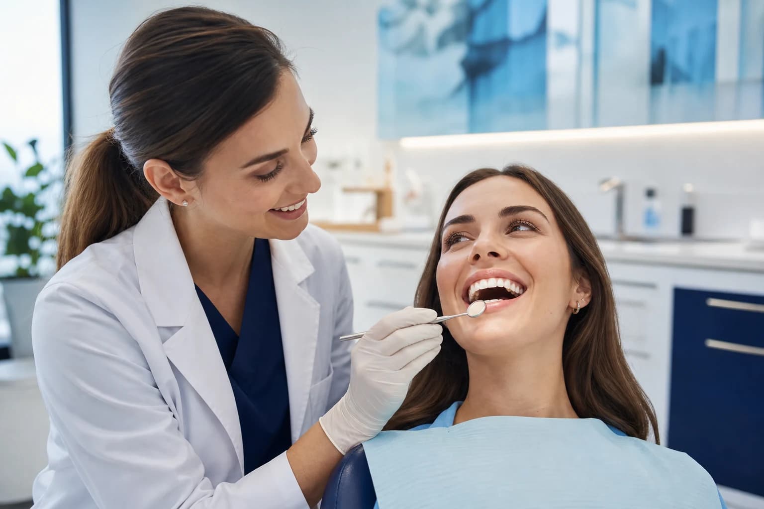 Dentist examining patient teeth during consultation