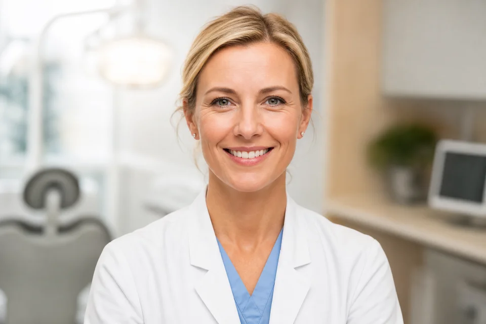 Dr. Elena Müller, lead dentist at WhitePeak Dental Munich